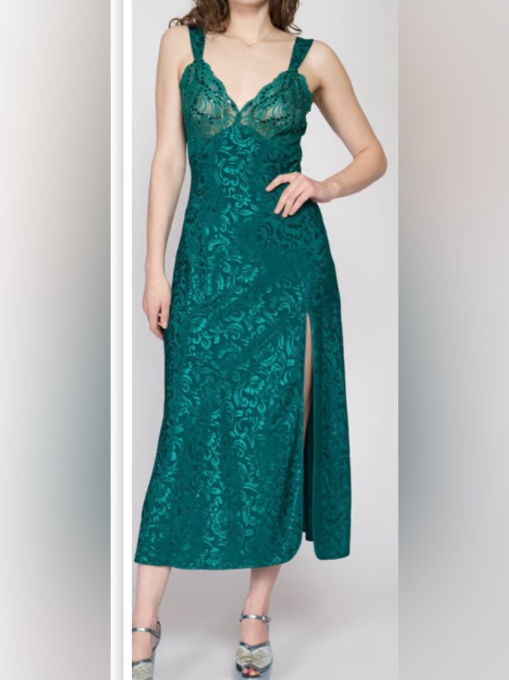 Vintage Victoria's Secret Emerald Green Lace Slip Dress Size XS